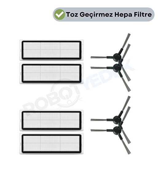 Robotyedek Dreame D10S Plus (RLS6AD) Uyumlu Yedek Hepa Filtre ve Yan Fırça-8 Parça