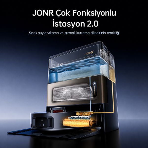 Jonr X9 Pro LDS LiDAR 20.000PA Ultra Güç Çift Esnek Kol Kurutmalı İstasyon Robot Süpürge ve Paspas