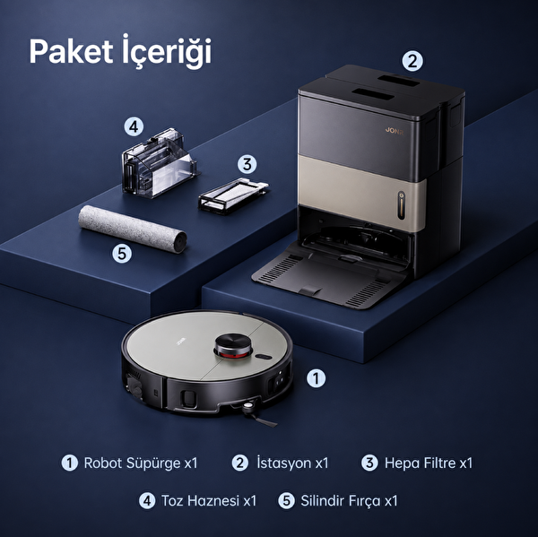 Jonr X9 Pro LDS LiDAR 20.000PA Ultra Güç Çift Esnek Kol Kurutmalı İstasyon Robot Süpürge ve Paspas