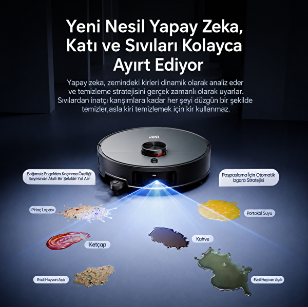 Jonr X9 Pro LDS LiDAR 20.000PA Ultra Güç Çift Esnek Kol Kurutmalı İstasyon Robot Süpürge ve Paspas