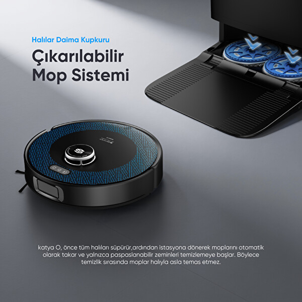 Şımart Katya O 22000 Pa Otomatik Mop Sistemi ve Kıl Kesici Ana Fırça Akıllı Robot Süpürge