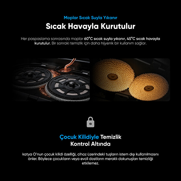 Şımart Katya O 22000 Pa Otomatik Mop Sistemi ve Kıl Kesici Ana Fırça Akıllı Robot Süpürge
