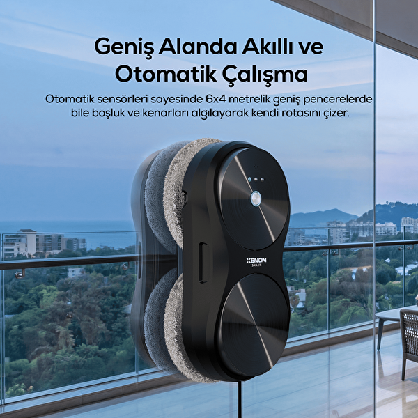 Xenon Smart Elo Lite X8680 2800 Pa Çift Su Püskürtme WiFi Mobil Kontrol Kumandalı Cam Silme Robotu Siyah