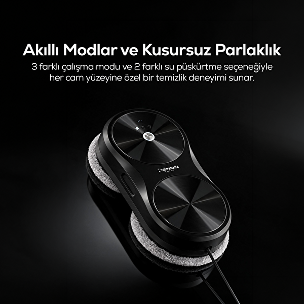 Xenon Smart Elo Lite X8680 2800 Pa Çift Su Püskürtme WiFi Mobil Kontrol Kumandalı Cam Silme Robotu Siyah