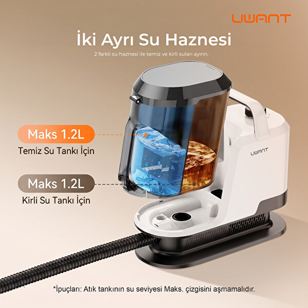 Uwant Y100 18.000 Pa Emiş Gücü 600W Halı Koltuk Yıkama ve Leke Çıkarma Makinesi
