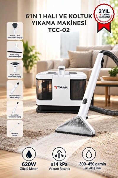 Torima TCC02 6'sı 1 Arada Halı ve Koltuk Yıkama Cam Temizleme Leke Çıkarma Makinesi Beyaz
