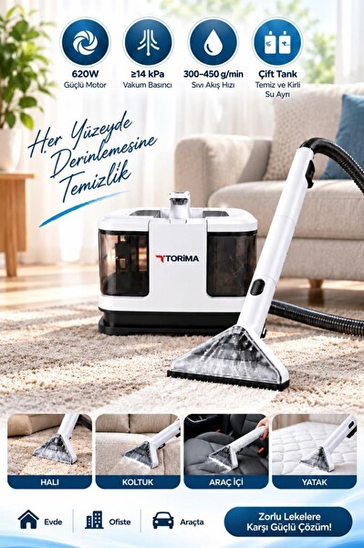 Torima TCC02 6'sı 1 Arada Halı ve Koltuk Yıkama Cam Temizleme Leke Çıkarma Makinesi Beyaz