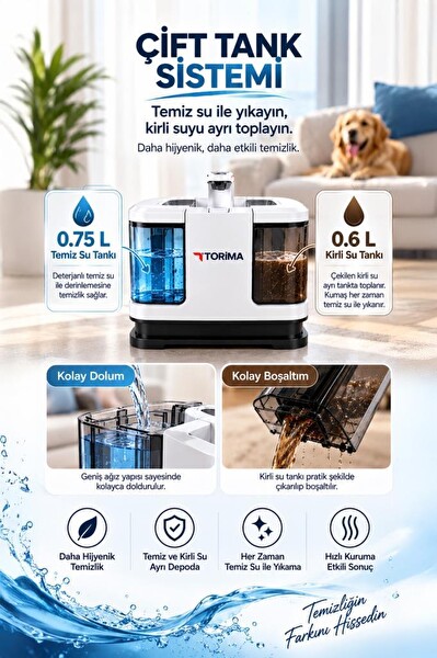Torima TCC02 6'sı 1 Arada Halı ve Koltuk Yıkama Cam Temizleme Leke Çıkarma Makinesi Beyaz