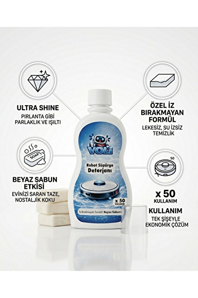 Rovexa Robot Süpürge Deterjanı & Mop Temizleme Sıvısı 500 ml x 5 250 Kullanım - Beyaz Sabun Temizlik Suyu