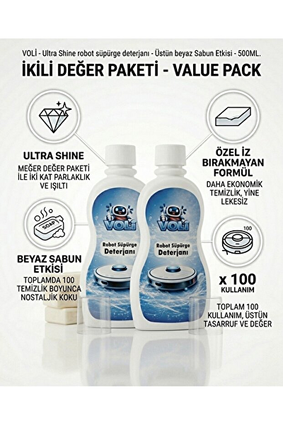 Rovexa Robot Süpürge Deterjanı & Mop Temizleme Sıvısı 500 ml x 5 250 Kullanım - Beyaz Sabun Temizlik Suyu