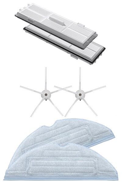 Rovexa Roborock S7 Sonic Uyumlu 2 Adet Hepa Filtre 2 Adet Beyaz Yan Fırça 2 Adet Mop Fiber Paspas