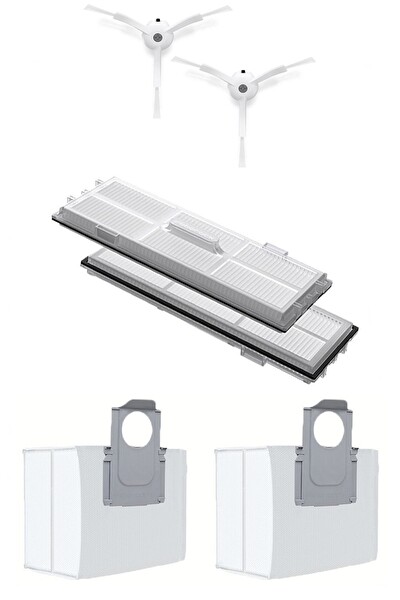 Rovexa Roborock S8 Sonic Uyumlu 2 Adet Hepa Filtre 2 Adet Beyaz Yan Fırça 2 Adet Toz Torbası