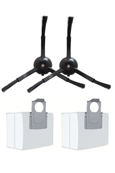 Rovexa Roborock S8 Sonic Uyumlu 2 Adet Siyah Yan Fırça 2 Adet Toz Torbası