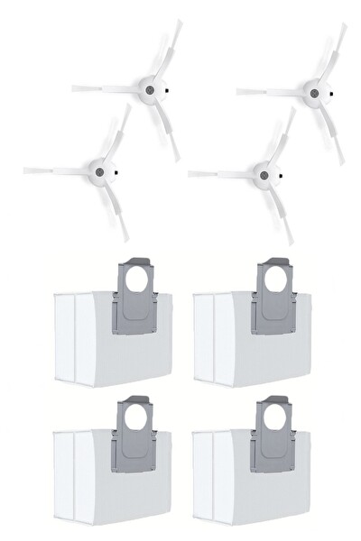 Rovexa Roborock Q8 & Q8 Max Uyumlu 4 Adet Beyaz Yan Fırça 4 Adet Toz Torbası