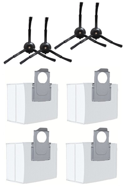 Rovexa Roborock S7 Max Ultra Uyumlu 4 Adet Siyah Yan Fırça 4 Adet Toz Torbası