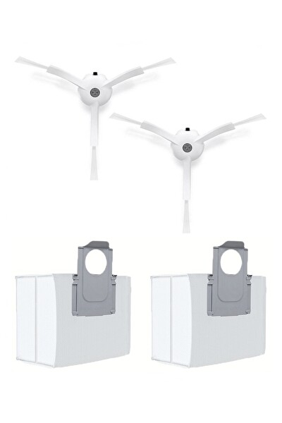 Rovexa Roborock Q8 & Q8 Max Uyumlu 2 Adet Beyaz Yan Fırça 2 Adet Toz Torbası