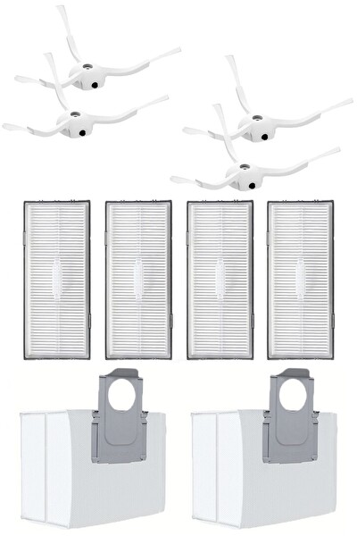 Rovexa Roborock S7 Max Ultra Uyumlu 4 Adet Hepa Filtre 4 Adet Beyaz Yan Fırça 2 Adet Toz Torbası