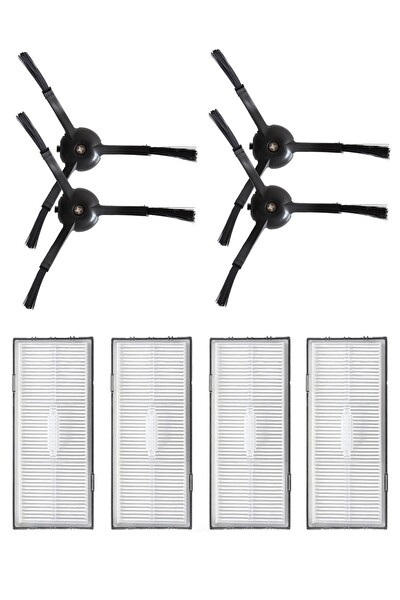 Rovexa Roborock S8 Sonic Uyumlu 4 Adet Hepa Filtre 4 Adet Siyah Yan Fırça