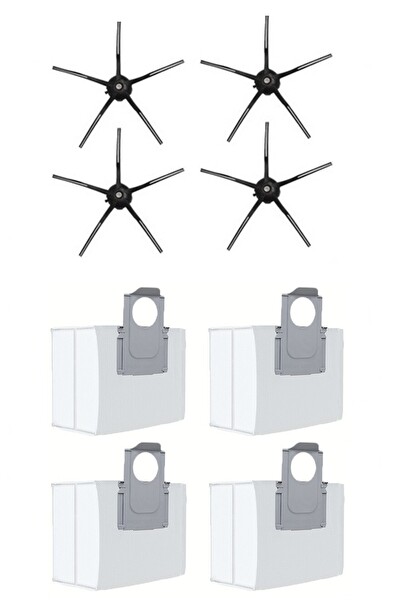 Rovexa Roborock Q7 Max Uyumlu 4 Adet Siyah Yan Fırça 4 Adet Toz Torbası