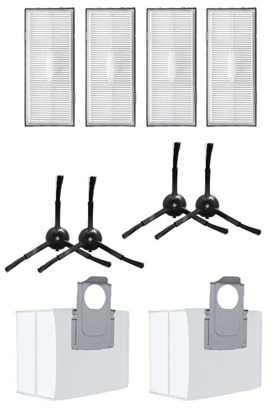 Rovexa Roborock S8 Sonic Uyumlu 4 Adet Hepa Filtre 4 Adet Siyah Yan Fırça 2 Adet Toz Torbası