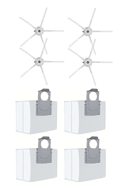 Rovexa Roborock Q7 Max Uyumlu 4 Adet Beyaz Yan Fırça 4 Adet Toz Torbası
