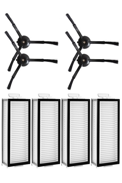 Rovexa Roborock Q8 & Q8 Max Uyumlu 4 Adet Hepa Filtre 4 Adet Siyah Yan Fırça