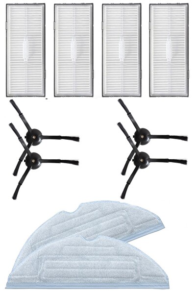 Rovexa Roborock S7 Max Ultra Uyumlu 4 Adet Hepa Filtre 4 Adet Siyah Yan Fırça 2 Adet Mop Fiber Paspas