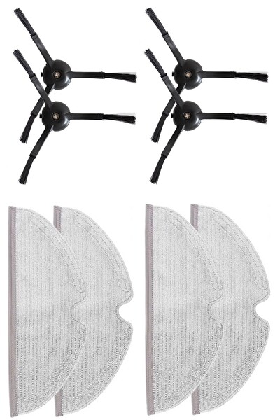 Rovexa Roborock Q8 & Q8 Max Uyumlu 4 Adet Siyah Yan Fırça 4 Adet Mop Fiber Paspas