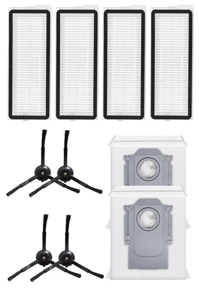Rovexa Roborock QRevo Pro Uyumlu 4 Adet Hepa Filtre 4 Adet Siyah Yan Fırça 2 Adet Toz Torbası