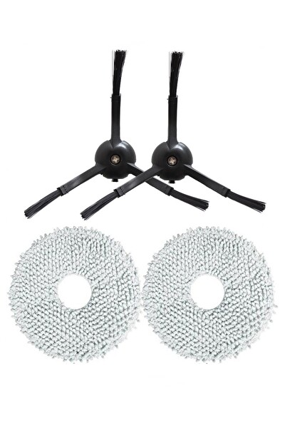 Rovexa Roborock QRevo S Uyumlu 2 Adet Siyah Yan Fırça 2 Adet Mop Fiber Paspas