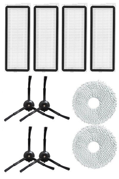 Rovexa Roborock QRevo MaxV Uyumlu 4 Adet Hepa Filtre 4 Adet Siyah Yan Fırça 2 Adet Mop Fiber Paspas