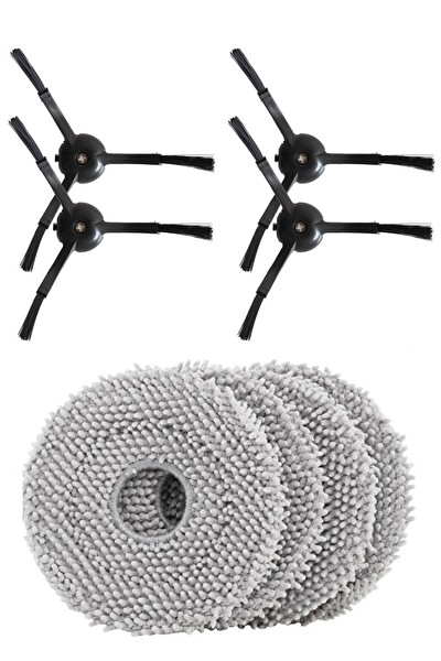Rovexa Roborock QRevo S Uyumlu 4 Adet Siyah Yan Fırça 4 Adet Mop Fiber Paspas