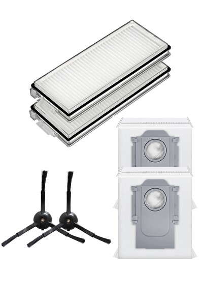 Rovexa Roborock QRevo Pro Uyumlu 2 Adet Hepa Filtre 2 Adet Siyah Yan Fırça 2 Adet Toz Torbası