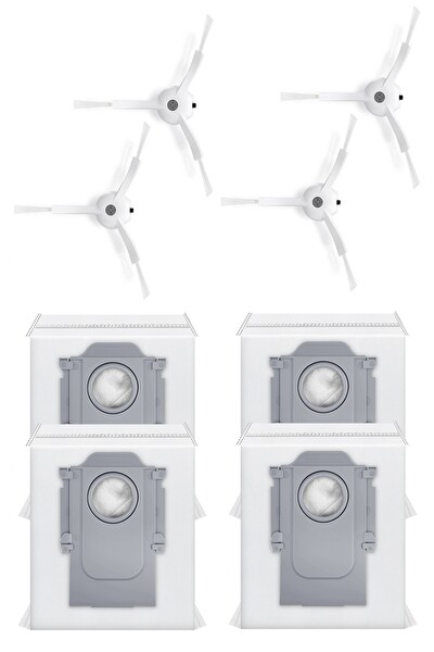 Rovexa Roborock QRevo S Uyumlu 4 Adet Beyaz Yan Fırça 4 Adet Toz Torbası