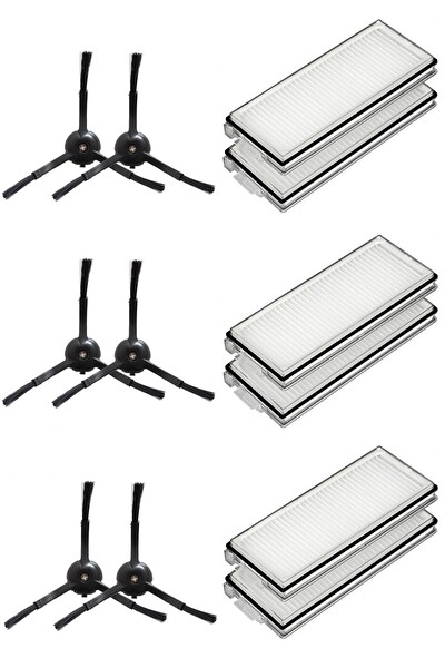 Rovexa Roborock QRevo S Uyumlu 6 Adet Hepa Filtre 6 Adet Siyah Yan Fırça