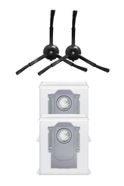 Rovexa Roborock QRevo Pro Uyumlu 2 Adet Siyah Yan Fırça 2 Adet Toz Torbası