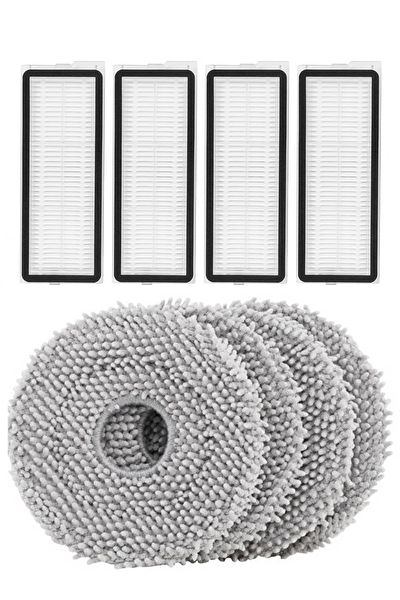 Rovexa Roborock QRevo MaxV Uyumlu 4 Adet Hepa Filtre 4 Adet Mop Fiber Paspas
