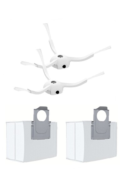 Rovexa Roborock S7 Max Ultra Uyumlu 2 Adet Beyaz Yan Fırça 2 Adet Toz Torbası