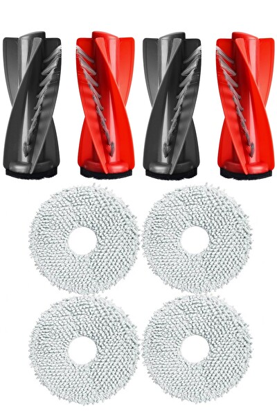 Rovexa Roborock QRevo Edge Uyumlu 2 Adet Ana Fırça 4 Adet Mop Fiber Paspas
