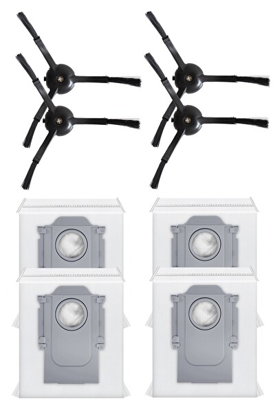 Rovexa Roborock QRevo Plus Uyumlu 4 Adet Siyah Yan Fırça 4 Adet Toz Torbası