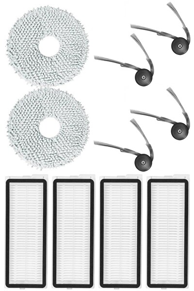 Rovexa Roborock QRevo Curv Uyumlu 4 Adet Hepa Filtre 4 Adet Yan Fırça 2 Adet Mop Fiber Paspas