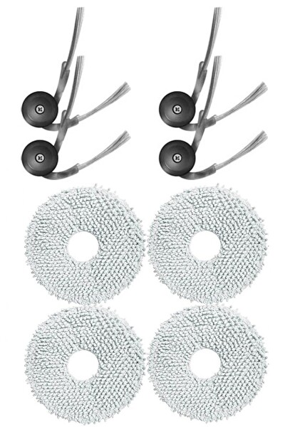 Rovexa Roborock QRevo Edge Uyumlu 4 Adet Yan Fırça 4 Adet Mop Fiber Paspas