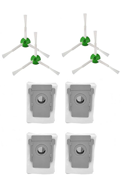 Rovexa iRobot Roomba E5 E6 E7 Uyumlu 4 Adet Yan Fırça 4 Adet Toz Torbası
