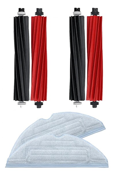 Rovexa Roborock S8 Sonic Uyumlu 2 Adet Ana Fırça 2 Adet Mop Fiber Paspas
