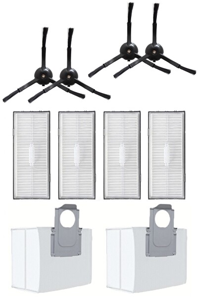 Rovexa Roborock S7 Max Ultra Uyumlu 4 Adet Hepa Filtre 4 Adet Siyah Yan Fırça 2 Adet Toz Torbası