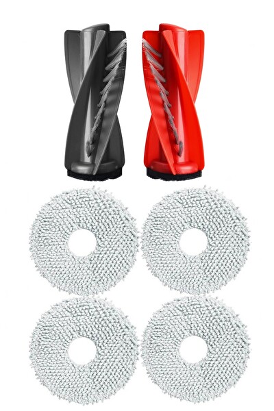Rovexa Roborock QRevo Edge Uyumlu 1 Adet Ana Fırça 4 Adet Mop Fiber Paspas