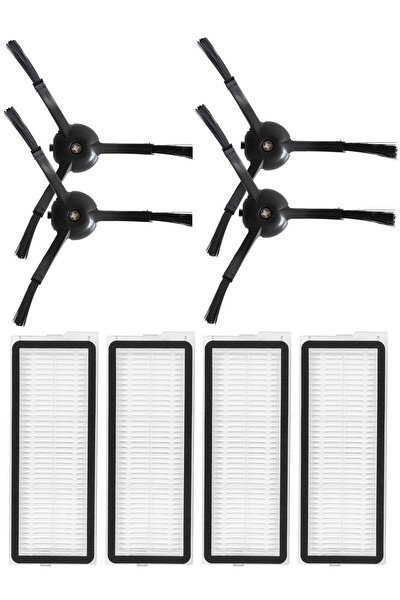 Rovexa Roborock QRevo Plus Uyumlu 4 Adet Hepa Filtre 4 Adet Siyah Yan Fırça