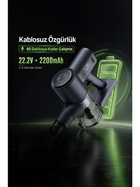 PiranTech ES-98 11 Kpa Güçlü Emiş Hepa Filtreli Şarjlı Kablosuz Dikey Süpürge