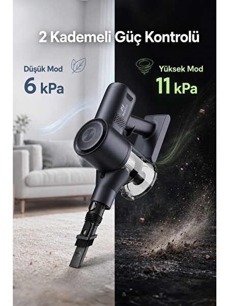 PiranTech ES-98 11 Kpa Güçlü Emiş Hepa Filtreli Şarjlı Kablosuz Dikey Süpürge