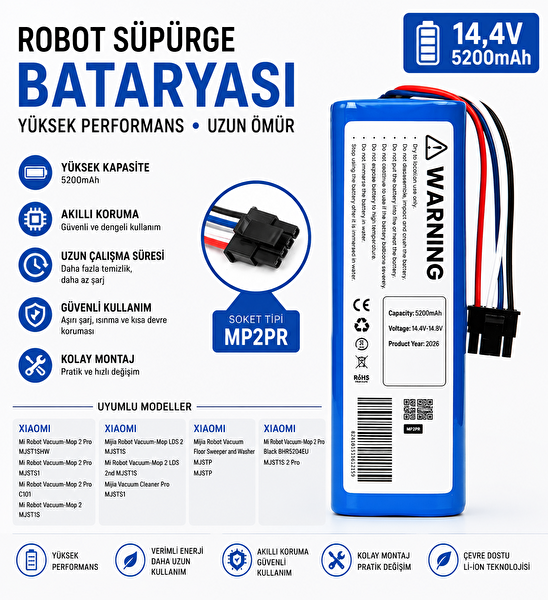 İnfostar Dreame Z10 Pro Uyumlu Robot Süpürge Bataryası 14.4V 5200 mAh Li-ion